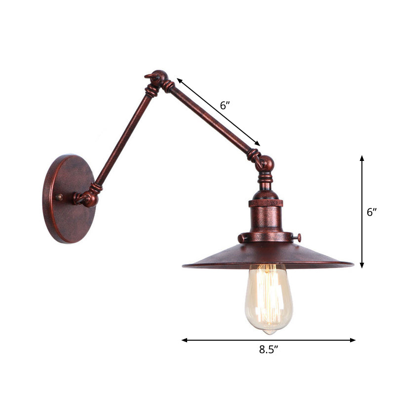 Lisslune | Rust Scalloped/Horn/Cone Wall Lamp Loft 1 Main Workshop Wall-Mounted Reading Lamp with 6"/8" Long Swing Arm