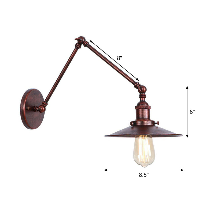 Lisslune | Rust Scalloped/Horn/Cone Wall Lamp Loft 1 Main Workshop Wall-Mounted Reading Lamp with 6"/8" Long Swing Arm