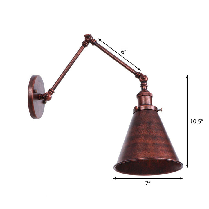 Lisslune | Rust Scalloped/Horn/Cone Wall Lamp Loft 1 Main Workshop Wall-Mounted Reading Lamp with 6"/8" Long Swing Arm