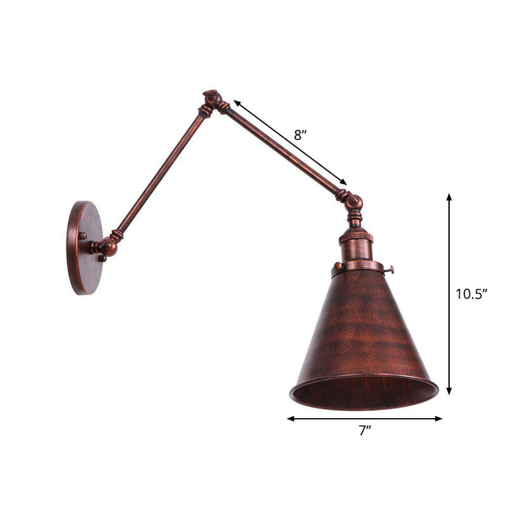 Lisslune | Rust Scalloped/Horn/Cone Wall Lamp Loft 1 Main Workshop Wall-Mounted Reading Lamp with 6"/8" Long Swing Arm