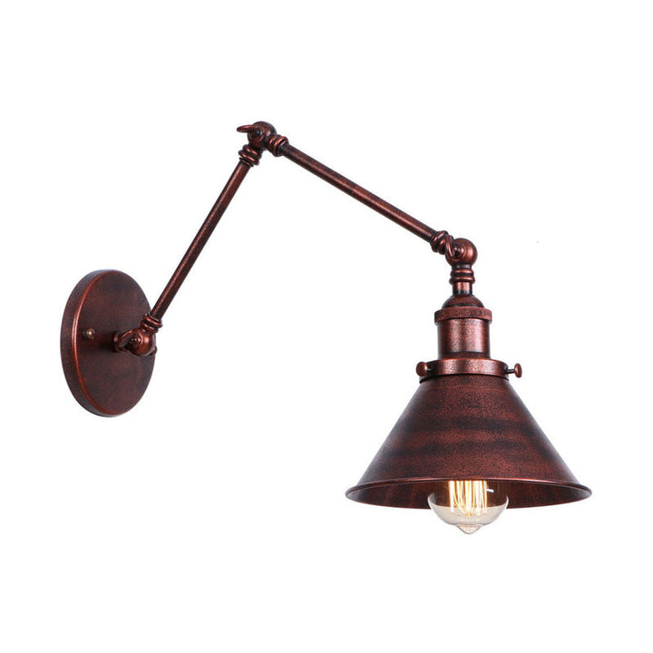 Lisslune | Rust Scalloped/Horn/Cone Wall Lamp Loft 1 Main Workshop Wall-Mounted Reading Lamp with 6"/8" Long Swing Arm
