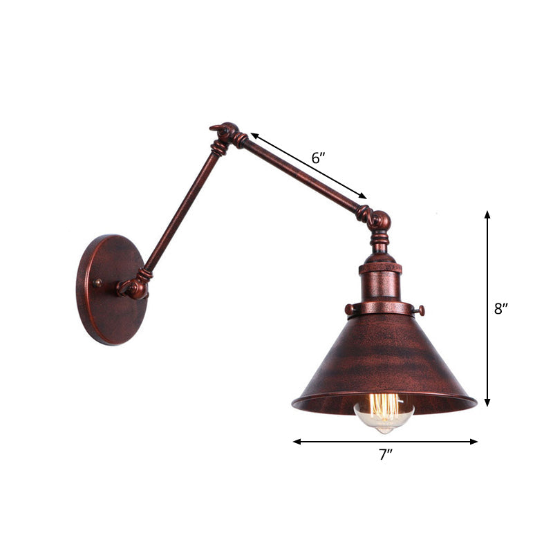 Lisslune | Rust Scalloped/Horn/Cone Wall Lamp Loft 1 Main Workshop Wall-Mounted Reading Lamp with 6"/8" Long Swing Arm