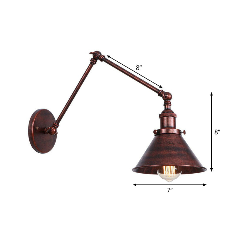 Lisslune | Rust Scalloped/Horn/Cone Wall Lamp Loft 1 Main Workshop Wall-Mounted Reading Lamp with 6"/8" Long Swing Arm