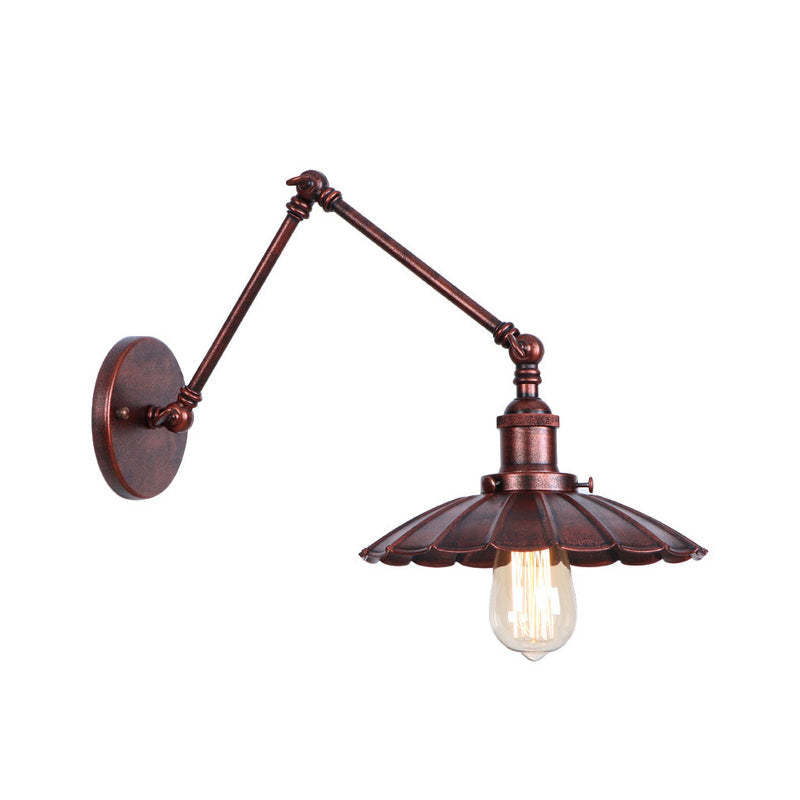 Lisslune | Rust Scalloped/Horn/Cone Wall Lamp Loft 1 Main Workshop Wall-Mounted Reading Lamp with 6"/8" Long Swing Arm