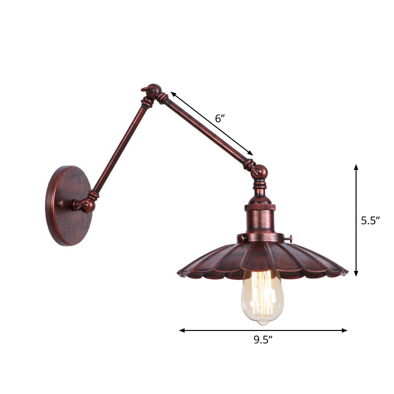 Lisslune | Rust Scalloped/Horn/Cone Wall Lamp Loft 1 Main Workshop Wall-Mounted Reading Lamp with 6"/8" Long Swing Arm