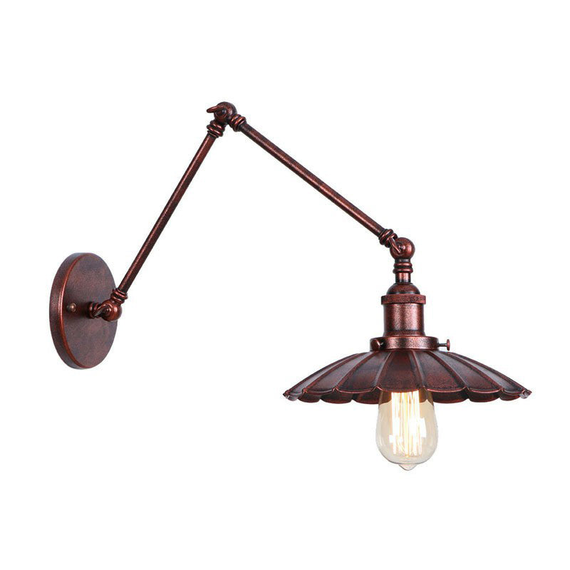Lisslune | Rust Scalloped/Horn/Cone Wall Lamp Loft 1 Main Workshop Wall-Mounted Reading Lamp with 6"/8" Long Swing Arm