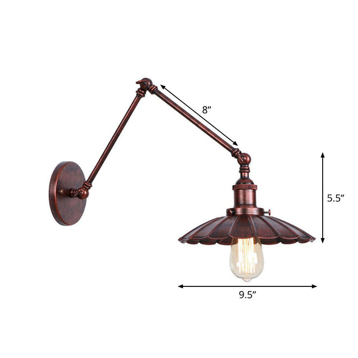 Lisslune | Rust Scalloped/Horn/Cone Wall Lamp Loft 1 Main Workshop Wall-Mounted Reading Lamp with 6"/8" Long Swing Arm