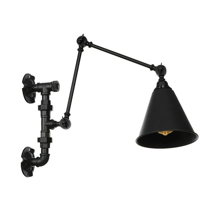 Lisslune | Cone/Flared Living Room Wall Lamp Industrial Iron 1-Light Black Rotatable Wall Lighting with Water Pipe Mount