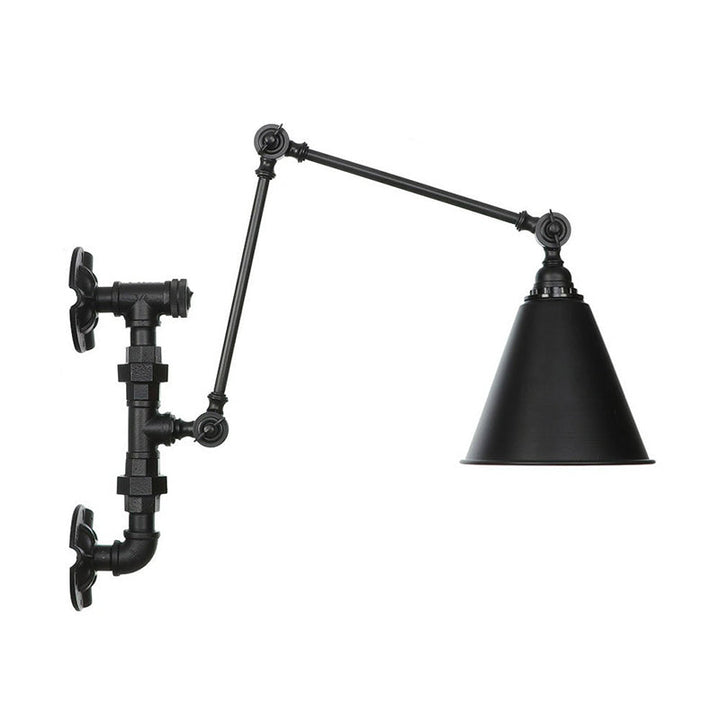 Lisslune | Cone/Flared Living Room Wall Lamp Industrial Iron 1-Light Black Rotatable Wall Lighting with Water Pipe Mount
