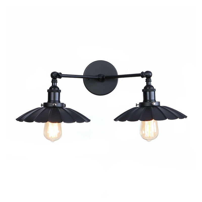 Lisslune | 2 Lights Wall Mounted Lamp Retro Cone/Shell Pivot Shade Metal Wall Light in Black for Bathroom
