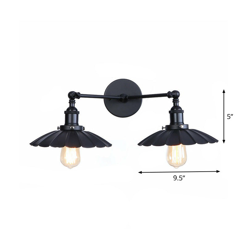 Lisslune | 2 Lights Wall Mounted Lamp Retro Cone/Shell Pivot Shade Metal Wall Light in Black for Bathroom
