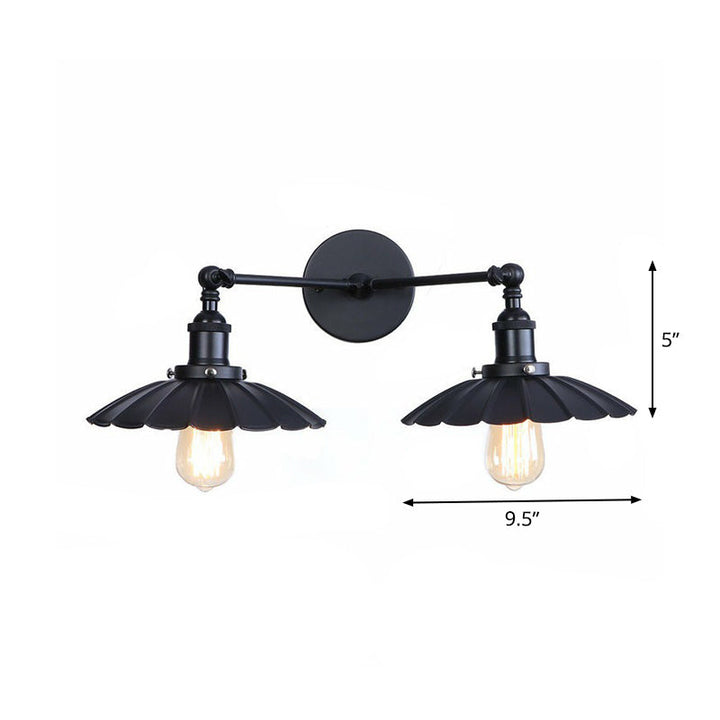 Lisslune | 2 Lights Wall Mounted Lamp Retro Cone/Shell Pivot Shade Metal Wall Light in Black for Bathroom