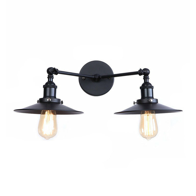 Lisslune | 2 Lights Wall Mounted Lamp Retro Cone/Shell Pivot Shade Metal Wall Light in Black for Bathroom