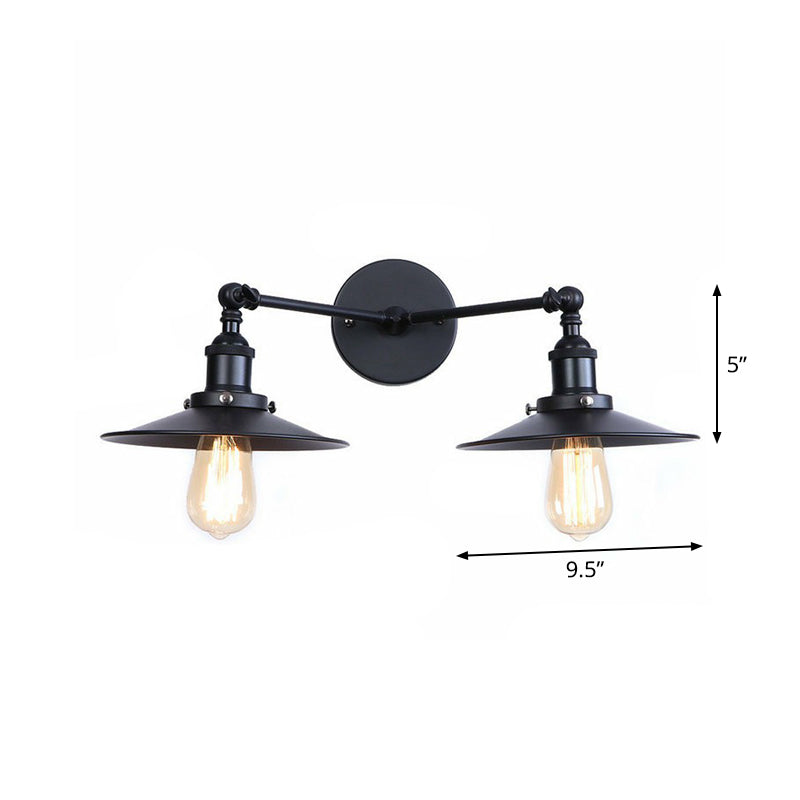 Lisslune | 2 Lights Wall Mounted Lamp Retro Cone/Shell Pivot Shade Metal Wall Light in Black for Bathroom