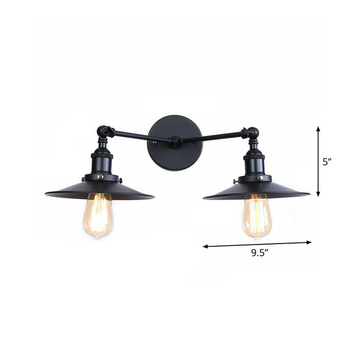 Lisslune | 2 Lights Wall Mounted Lamp Retro Cone/Shell Pivot Shade Metal Wall Light in Black for Bathroom