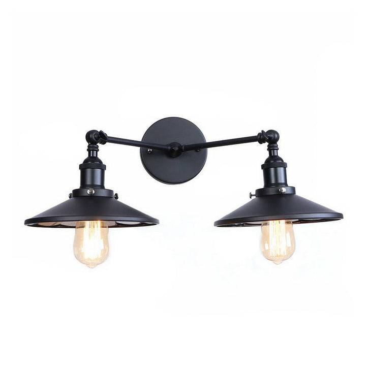 Lisslune | 2 Lights Wall Mounted Lamp Retro Cone/Shell Pivot Shade Metal Wall Light in Black for Bathroom