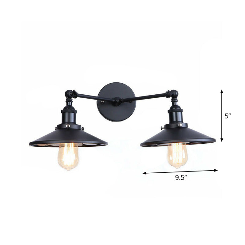 Lisslune | 2 Lights Wall Mounted Lamp Retro Cone/Shell Pivot Shade Metal Wall Light in Black for Bathroom