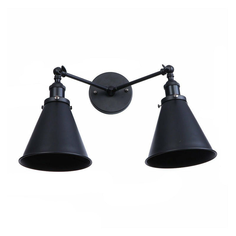 Lisslune | 2 Lights Wall Mounted Lamp Retro Cone/Shell Pivot Shade Metal Wall Light in Black for Bathroom