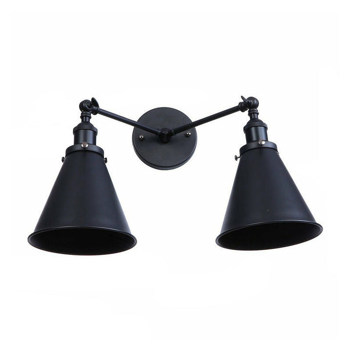 Lisslune | 2 Lights Wall Mounted Lamp Retro Cone/Shell Pivot Shade Metal Wall Light in Black for Bathroom