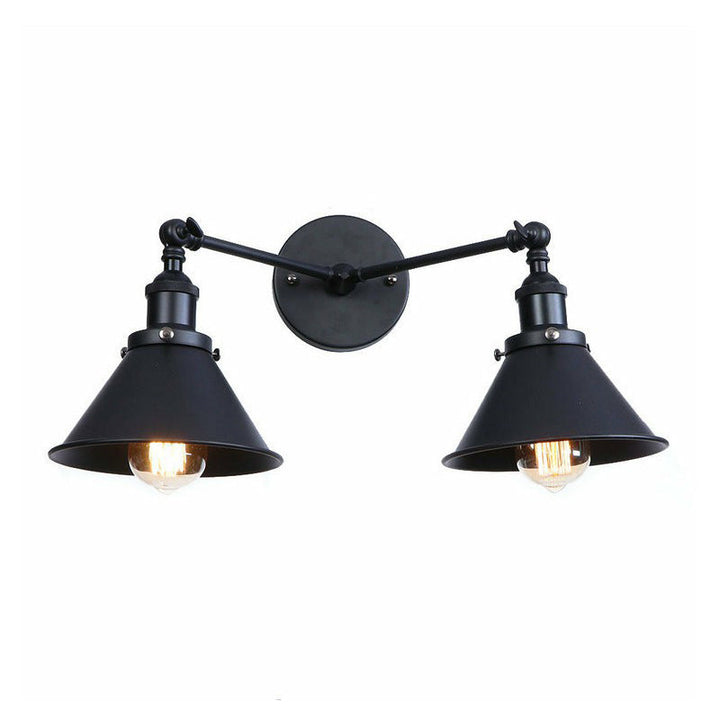 Lisslune | 2 Lights Wall Mounted Lamp Retro Cone/Shell Pivot Shade Metal Wall Light in Black for Bathroom