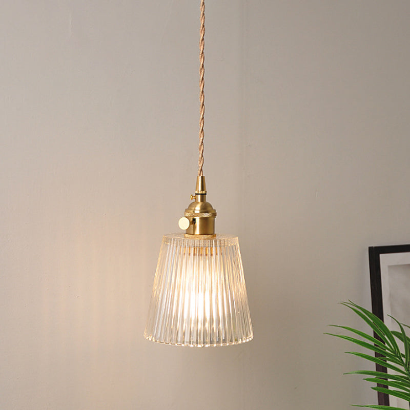 Skørter | Bowl/Cylinder Night Wall Lighting Antique Clear Prism/Wavy Glass 1 Lamp Brass Wall Light with Rotary Switch
