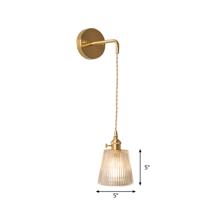 Skørter | Bowl/Cylinder Night Wall Lighting Antique Clear Prism/Wavy Glass 1 Lamp Brass Wall Light with Rotary Switch