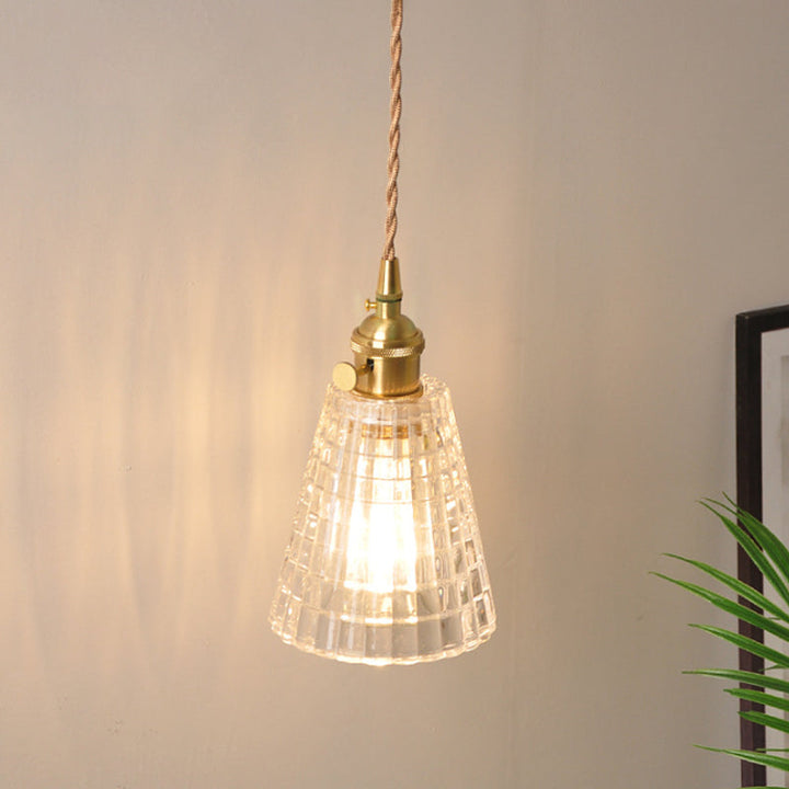 Skørter | Bowl/Cylinder Night Wall Lighting Antique Clear Prism/Wavy Glass 1 Lamp Brass Wall Light with Rotary Switch