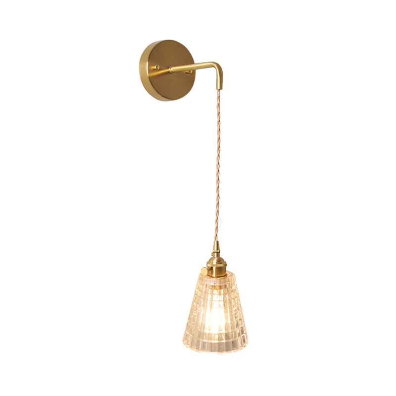 Skørter | Bowl/Cylinder Night Wall Lighting Antique Clear Prism/Wavy Glass 1 Lamp Brass Wall Light with Rotary Switch