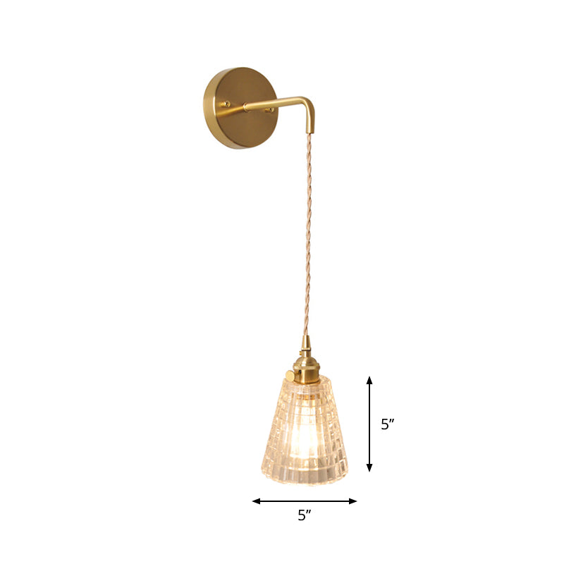 Skørter | Bowl/Cylinder Night Wall Lighting Antique Clear Prism/Wavy Glass 1 Lamp Brass Wall Light with Rotary Switch