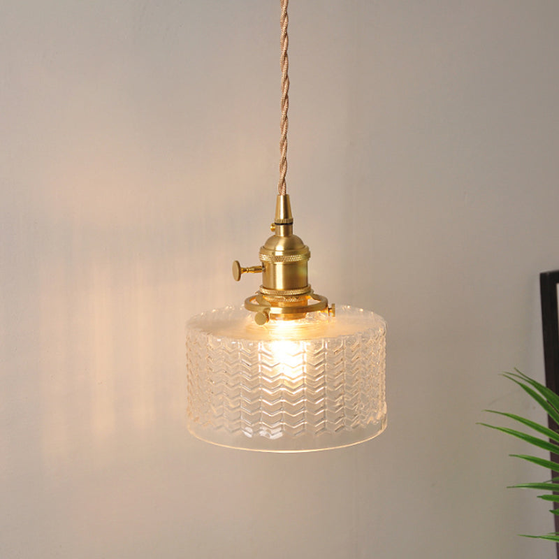 Skørter | Bowl/Cylinder Night Wall Lighting Antique Clear Prism/Wavy Glass 1 Lamp Brass Wall Light with Rotary Switch
