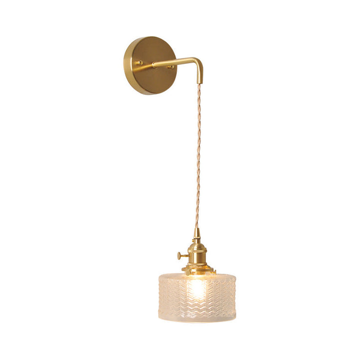 Skørter | Bowl/Cylinder Night Wall Lighting Antique Clear Prism/Wavy Glass 1 Lamp Brass Wall Light with Rotary Switch