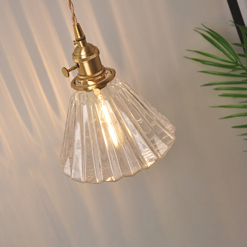 Skørter | Bowl/Cylinder Night Wall Lighting Antique Clear Prism/Wavy Glass 1 Lamp Brass Wall Light with Rotary Switch