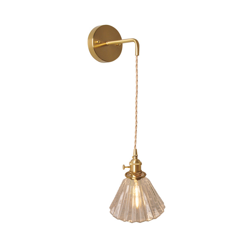 Skørter | Bowl/Cylinder Night Wall Lighting Antique Clear Prism/Wavy Glass 1 Lamp Brass Wall Light with Rotary Switch