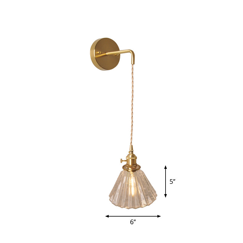 Skørter | Bowl/Cylinder Night Wall Lighting Antique Clear Prism/Wavy Glass 1 Lamp Brass Wall Light with Rotary Switch