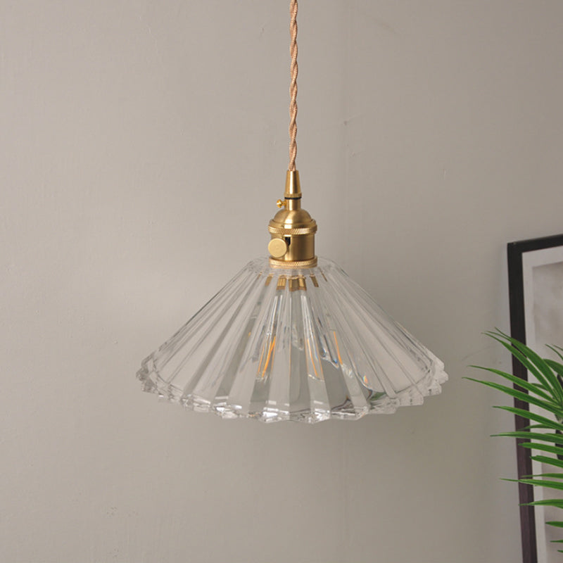 Skørter | Bowl/Cylinder Night Wall Lighting Antique Clear Prism/Wavy Glass 1 Lamp Brass Wall Light with Rotary Switch