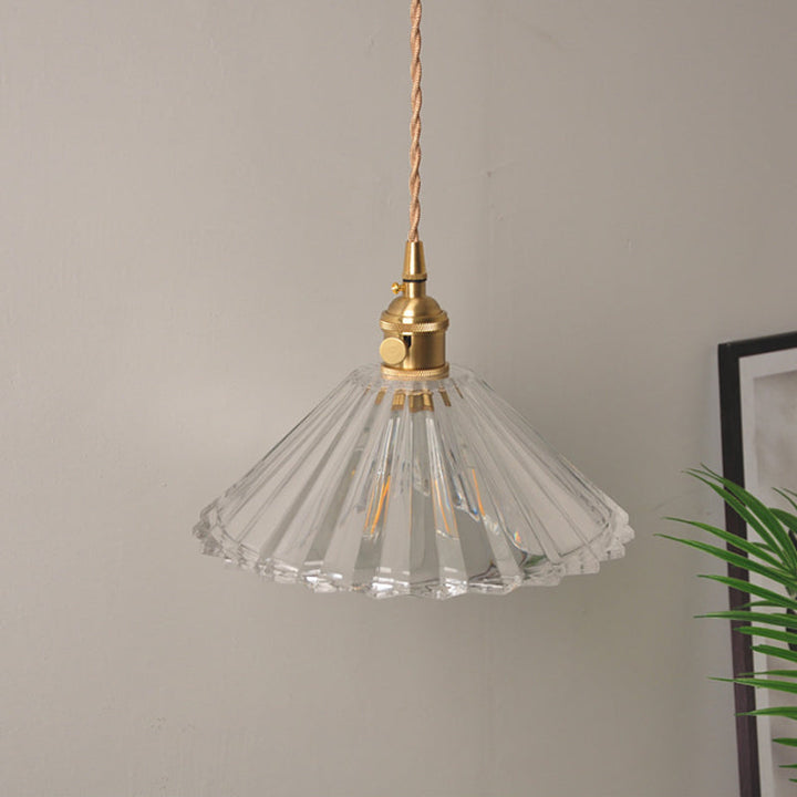 Skørter | Bowl/Cylinder Night Wall Lighting Antique Clear Prism/Wavy Glass 1 Lamp Brass Wall Light with Rotary Switch