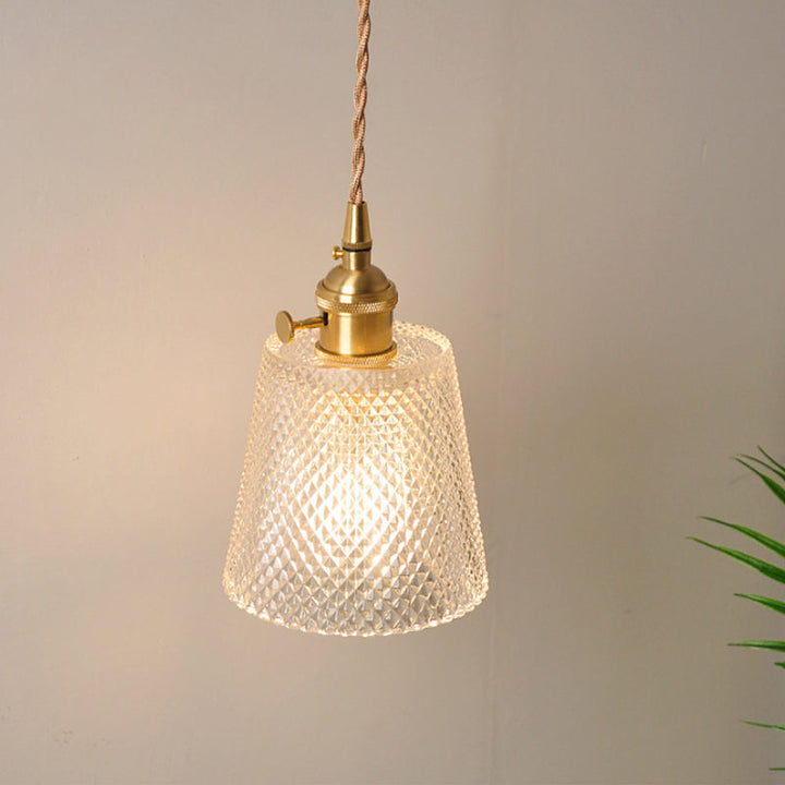Skørter | Bowl/Cylinder Night Wall Lighting Antique Clear Prism/Wavy Glass 1 Lamp Brass Wall Light with Rotary Switch