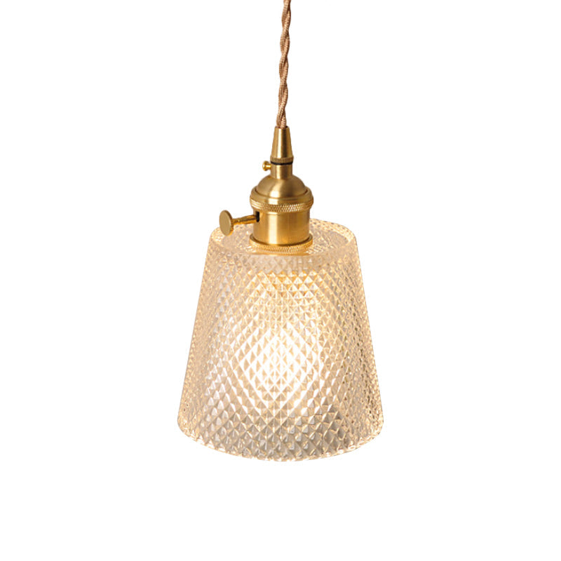 Skørter | Bowl/Cylinder Night Wall Lighting Antique Clear Prism/Wavy Glass 1 Lamp Brass Wall Light with Rotary Switch