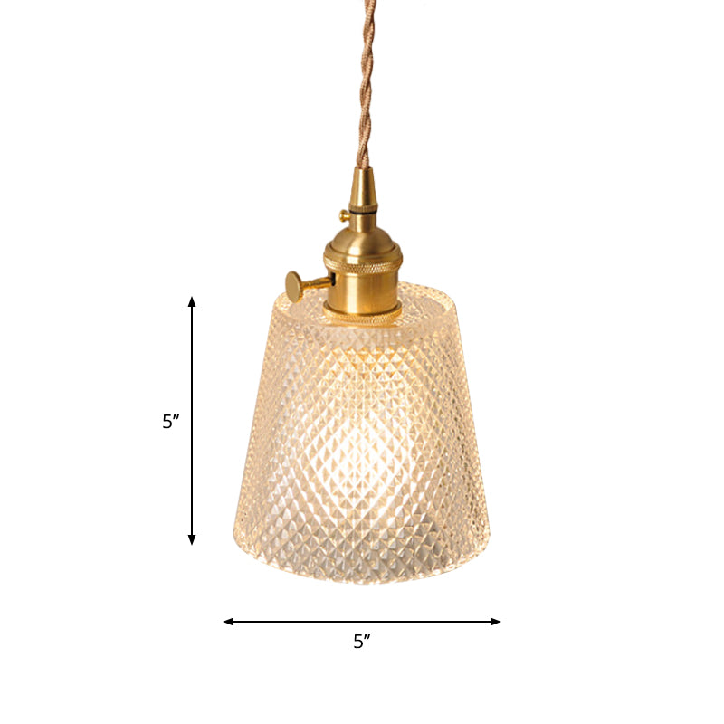 Skørter | Bowl/Cylinder Night Wall Lighting Antique Clear Prism/Wavy Glass 1 Lamp Brass Wall Light with Rotary Switch