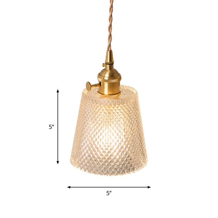 Skørter | Bowl/Cylinder Night Wall Lighting Antique Clear Prism/Wavy Glass 1 Lamp Brass Wall Light with Rotary Switch