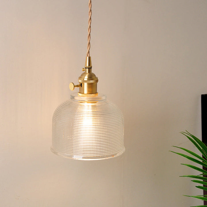 Skørter | Bowl/Cylinder Night Wall Lighting Antique Clear Prism/Wavy Glass 1 Lamp Brass Wall Light with Rotary Switch