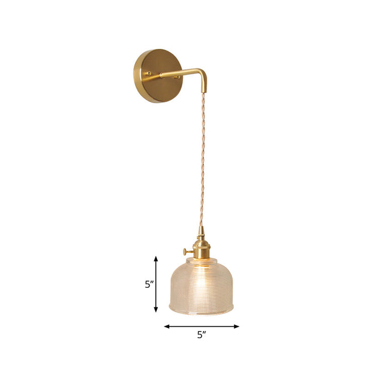 Skørter | Bowl/Cylinder Night Wall Lighting Antique Clear Prism/Wavy Glass 1 Lamp Brass Wall Light with Rotary Switch