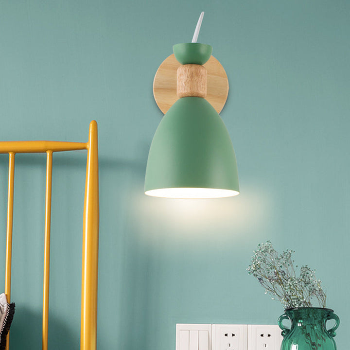 Skørter | Children's room dome shaped wall light metallic and wood macaroon wall sconce light