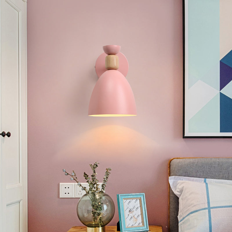Skørter | Children's room dome shaped wall light metallic and wood macaroon wall sconce light