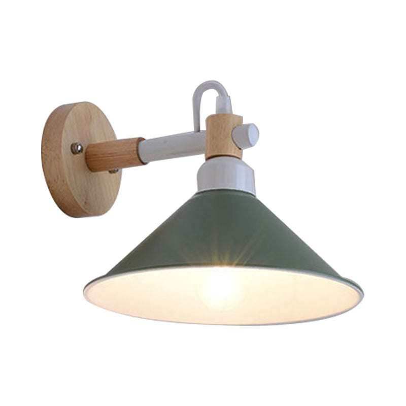 Skørter | Macaroon Pyramid Shape Wall Lamp Metal and Wood 1 Light Wall Lamp for Dining Room