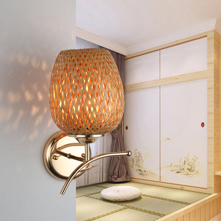 Skørter | Rattan-Dome-Shade Wall Light Contemporary Style 1-Light Wall Lamp in Beige