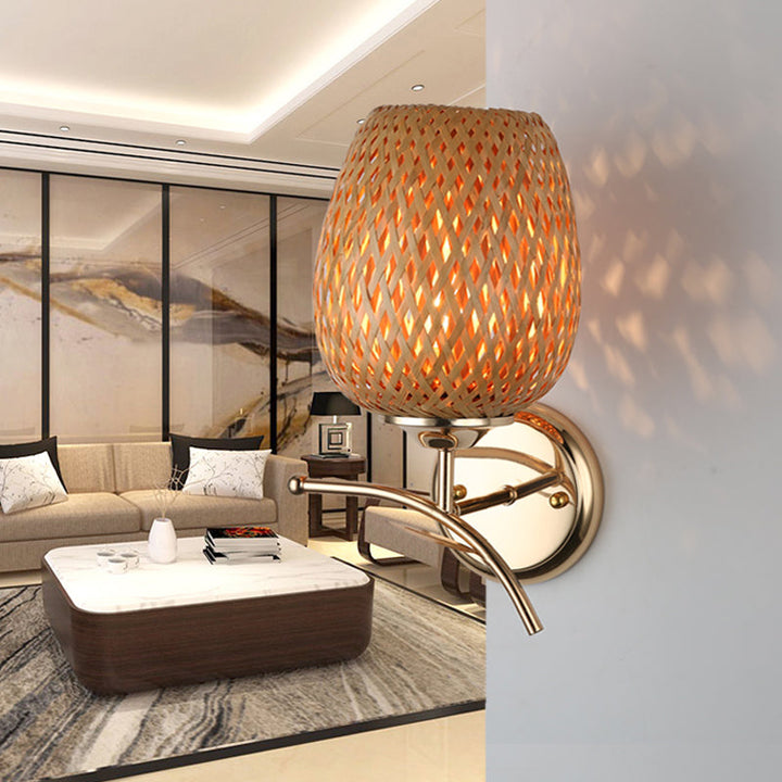 Skørter | Rattan-Dome-Shade Wall Light Contemporary Style 1-Light Wall Lamp in Beige