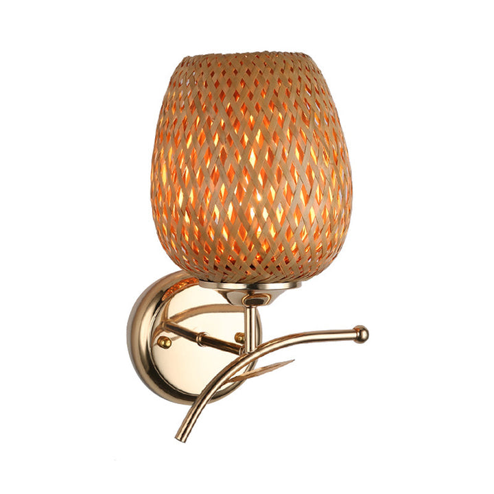 Skørter | Rattan-Dome-Shade Wall Light Contemporary Style 1-Light Wall Lamp in Beige