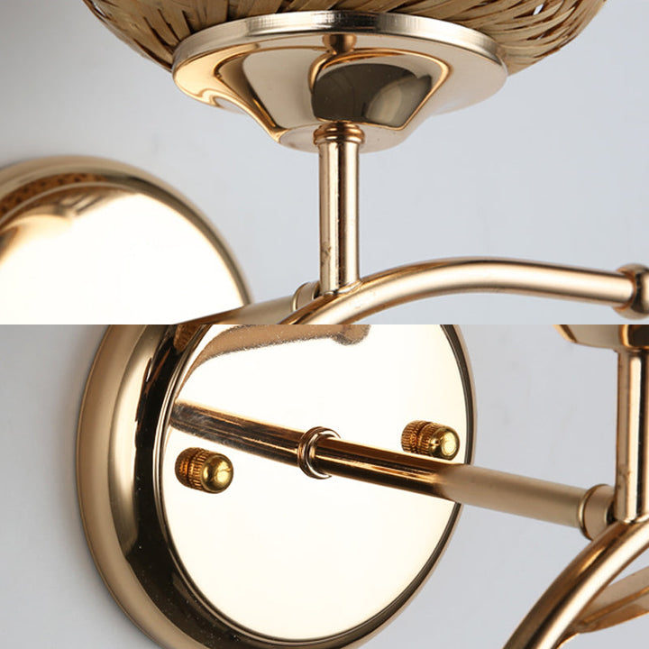 Skørter | Rattan-Dome-Shade Wall Light Contemporary Style 1-Light Wall Lamp in Beige