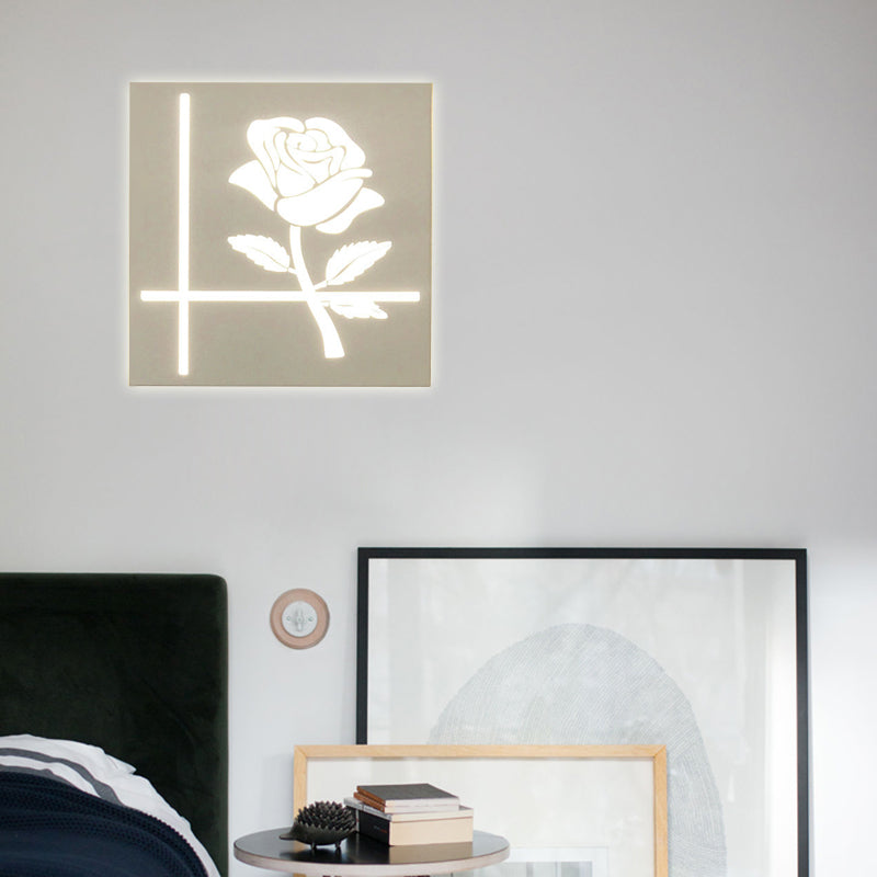 Skørter | Modern Style Square Wall Light with Plants Metal Wall Lamp in White for the Bathroom